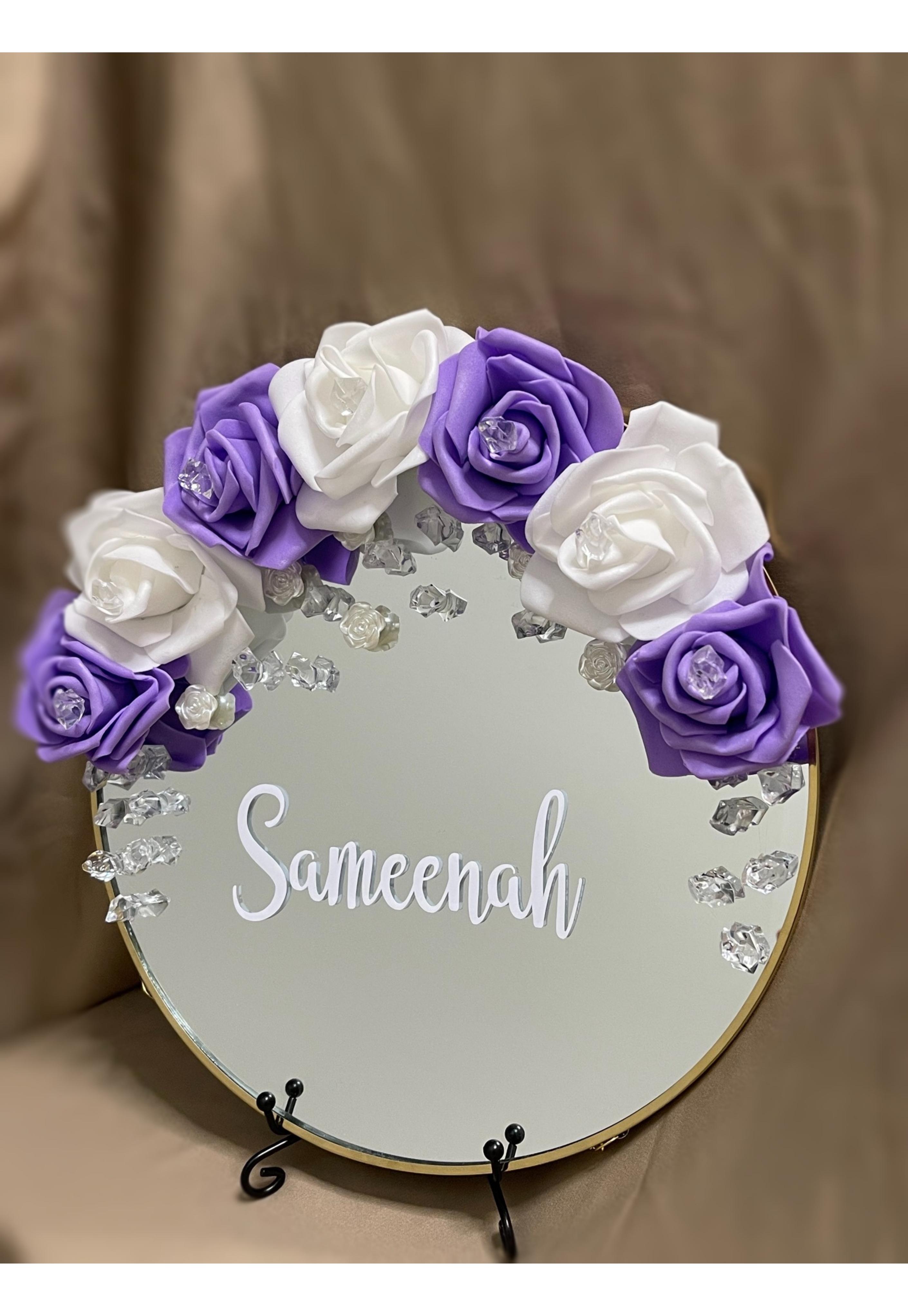 Floral Mirror Tray with Name