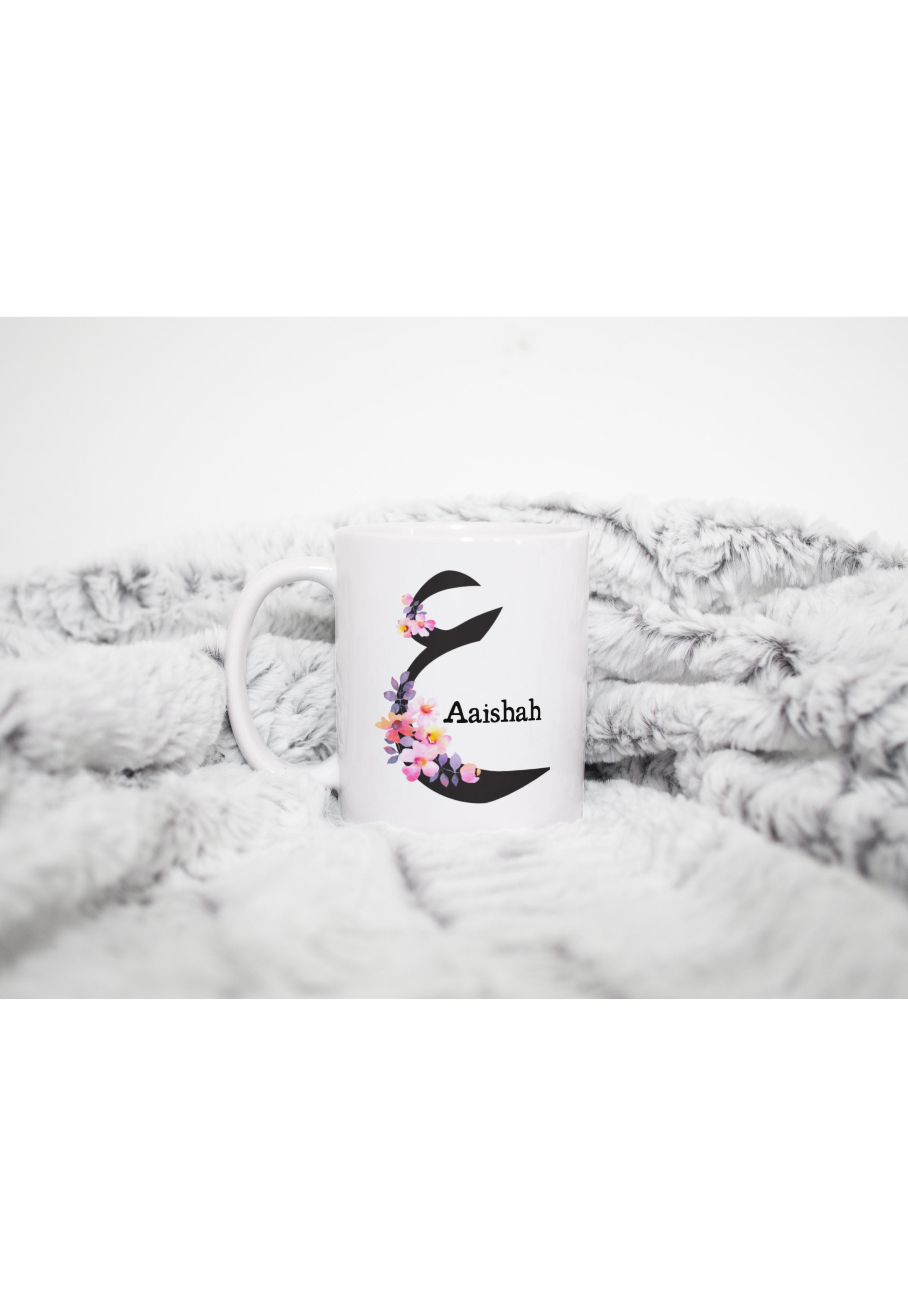Pink Floral Arabic Initial Mug | 11 oz