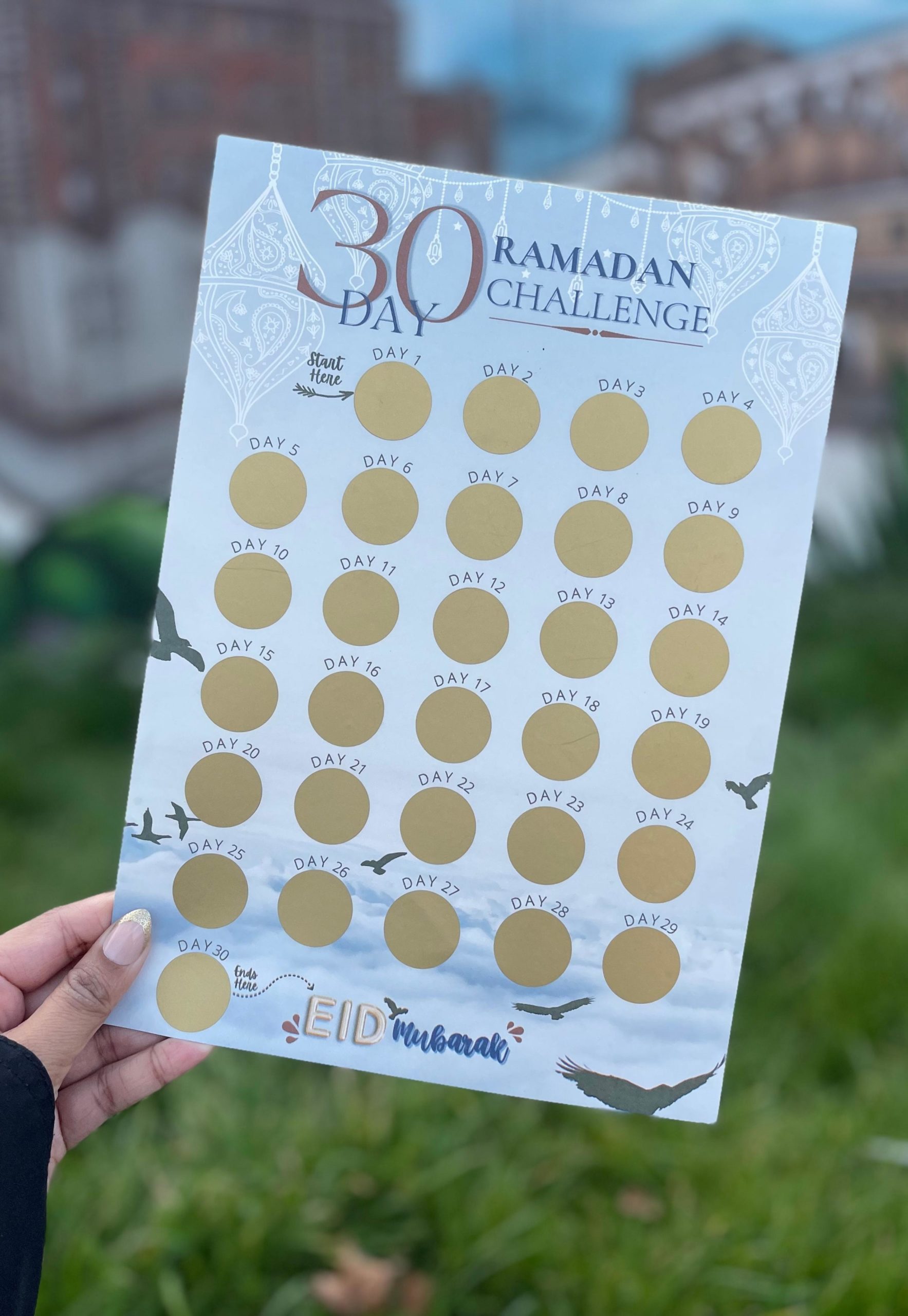 00054-1 Ramadan 30 days daily activity scratch card gift Islamic art