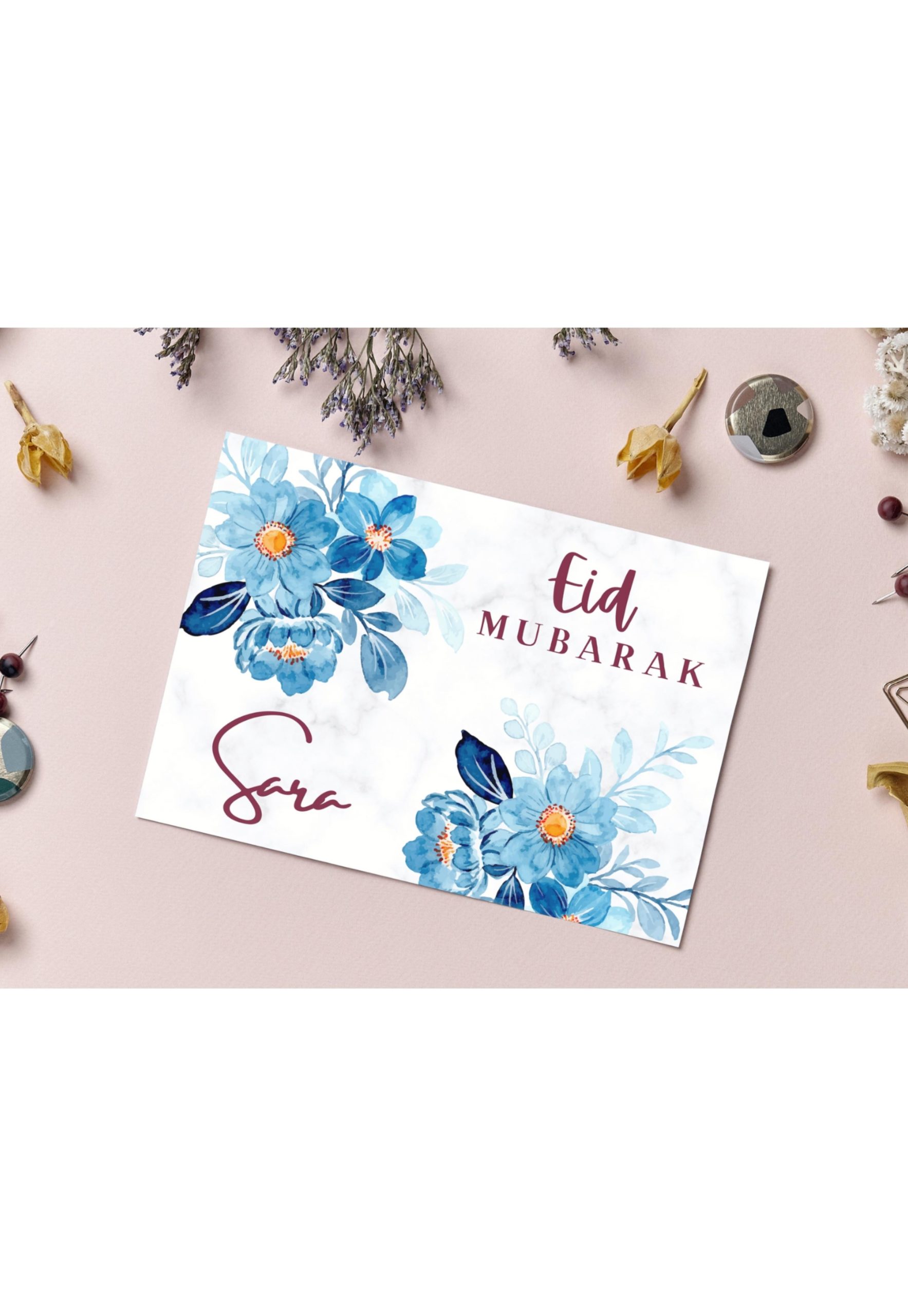 Blue Floral Eid Card