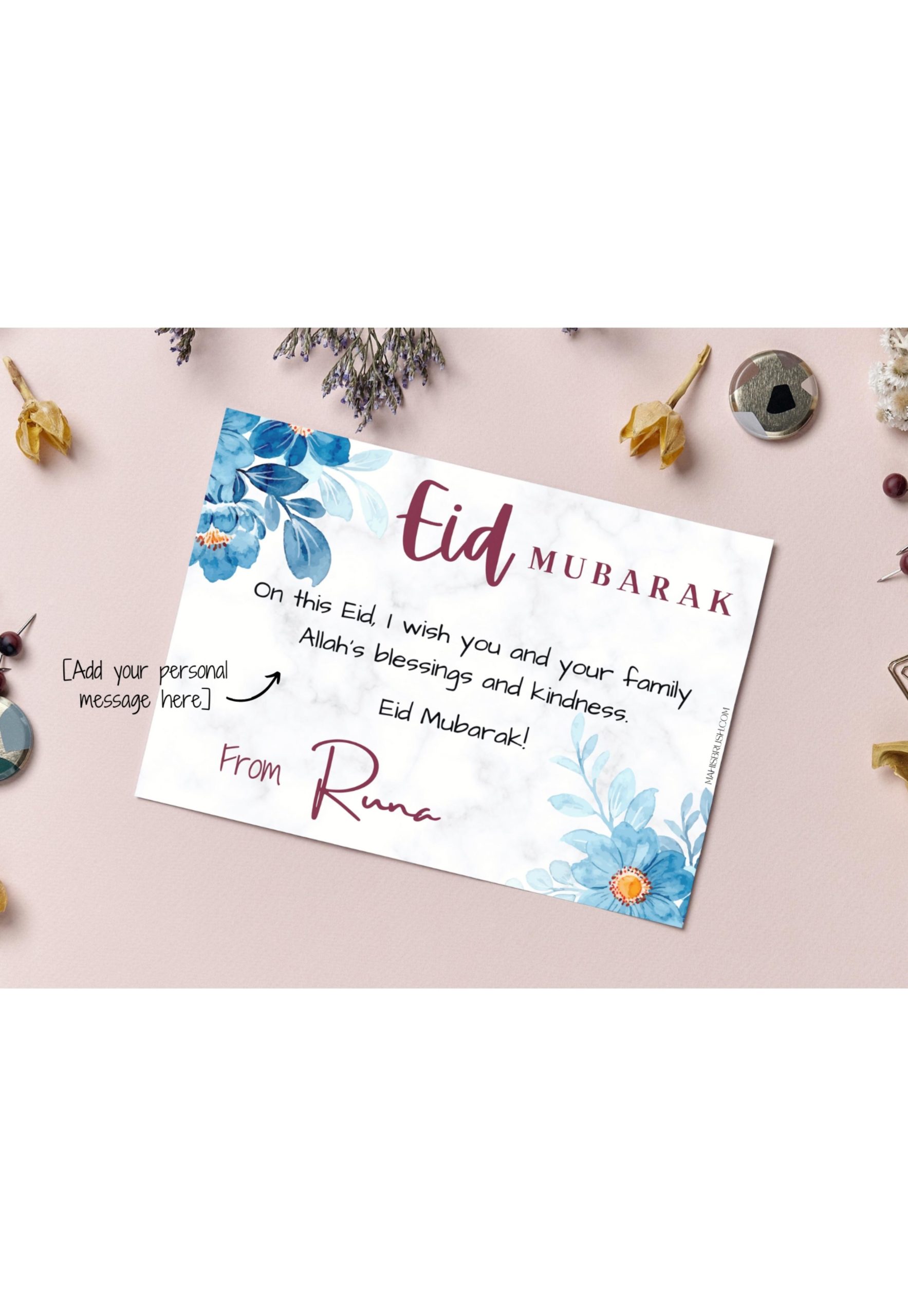 Blue Floral Eid Card