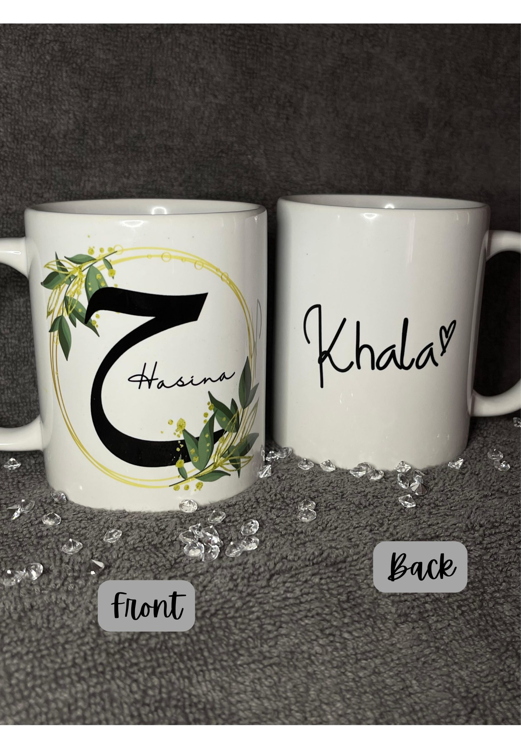 Gold Wreath Initial Mug | Two Sided 11oz