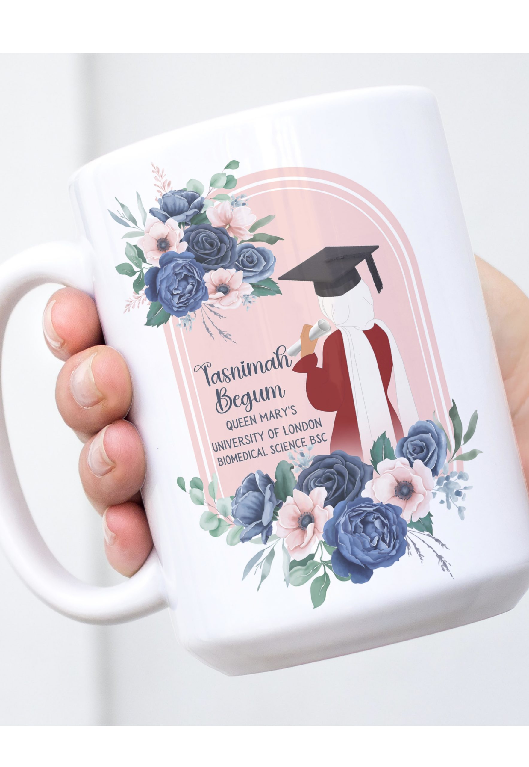 Blue Floral Graduation Mug | 15 oz
