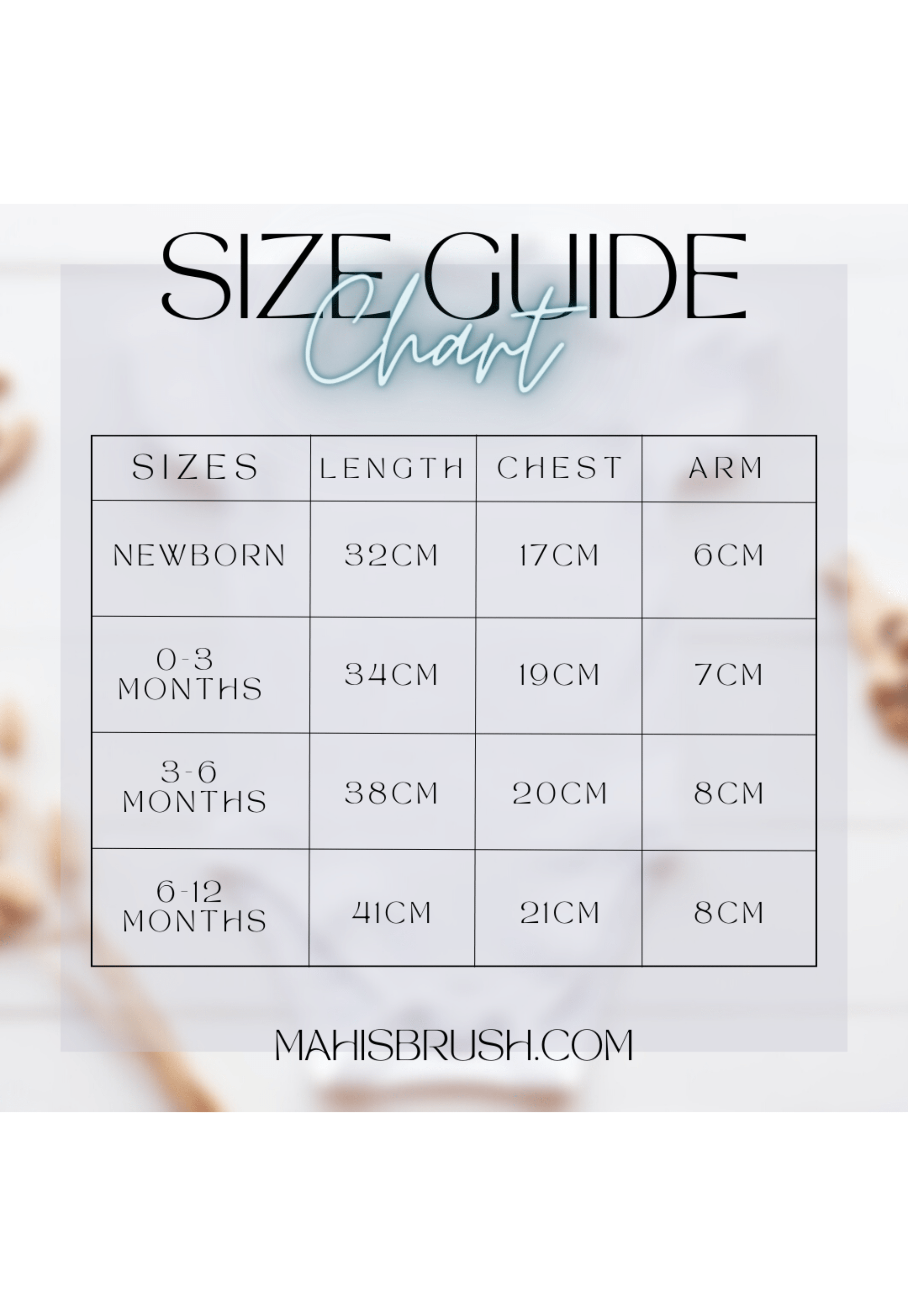 Size Guide "A Dream Come True" Personalised Baby Grow