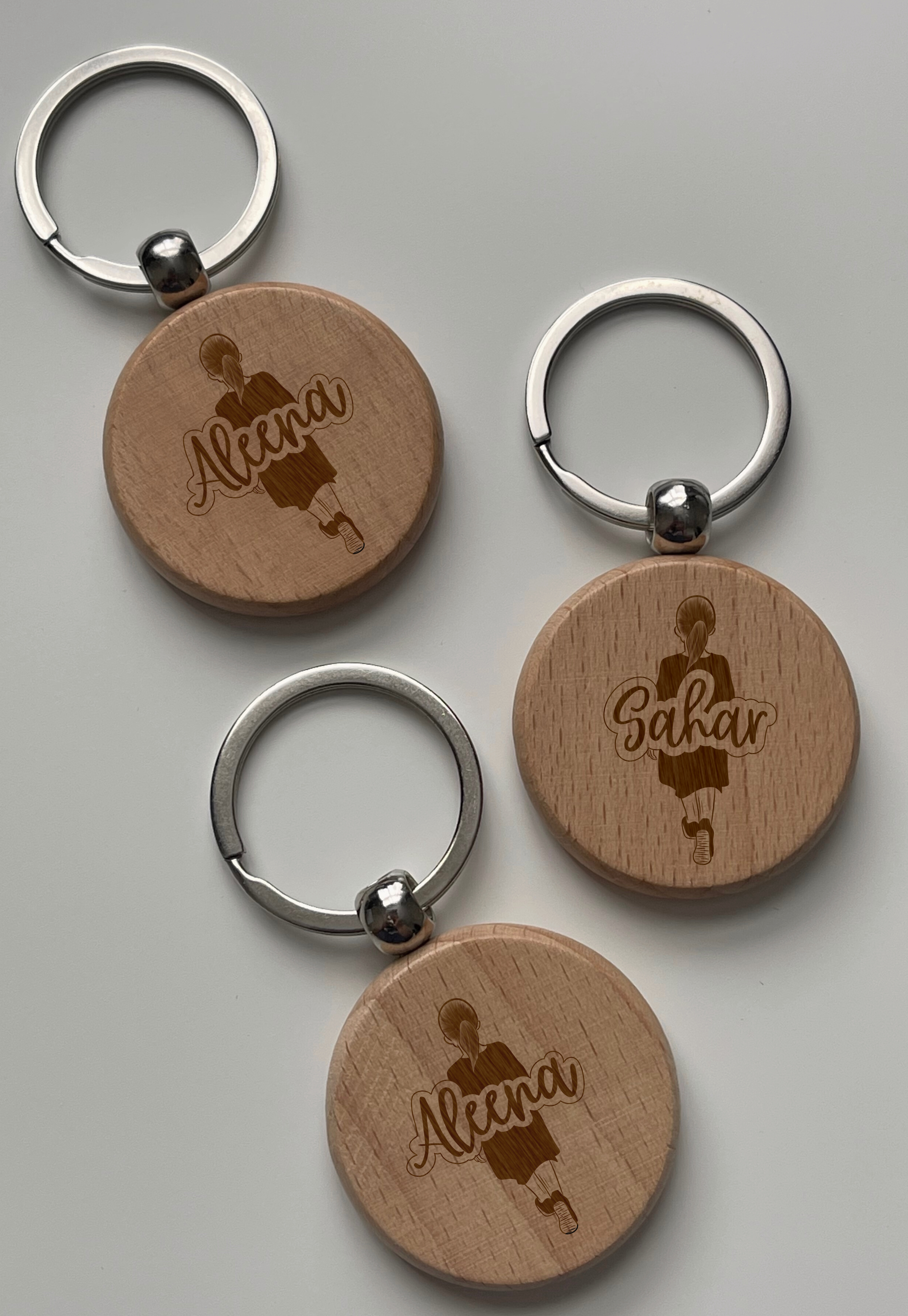 Little Girl Personalised Wooden Keychain