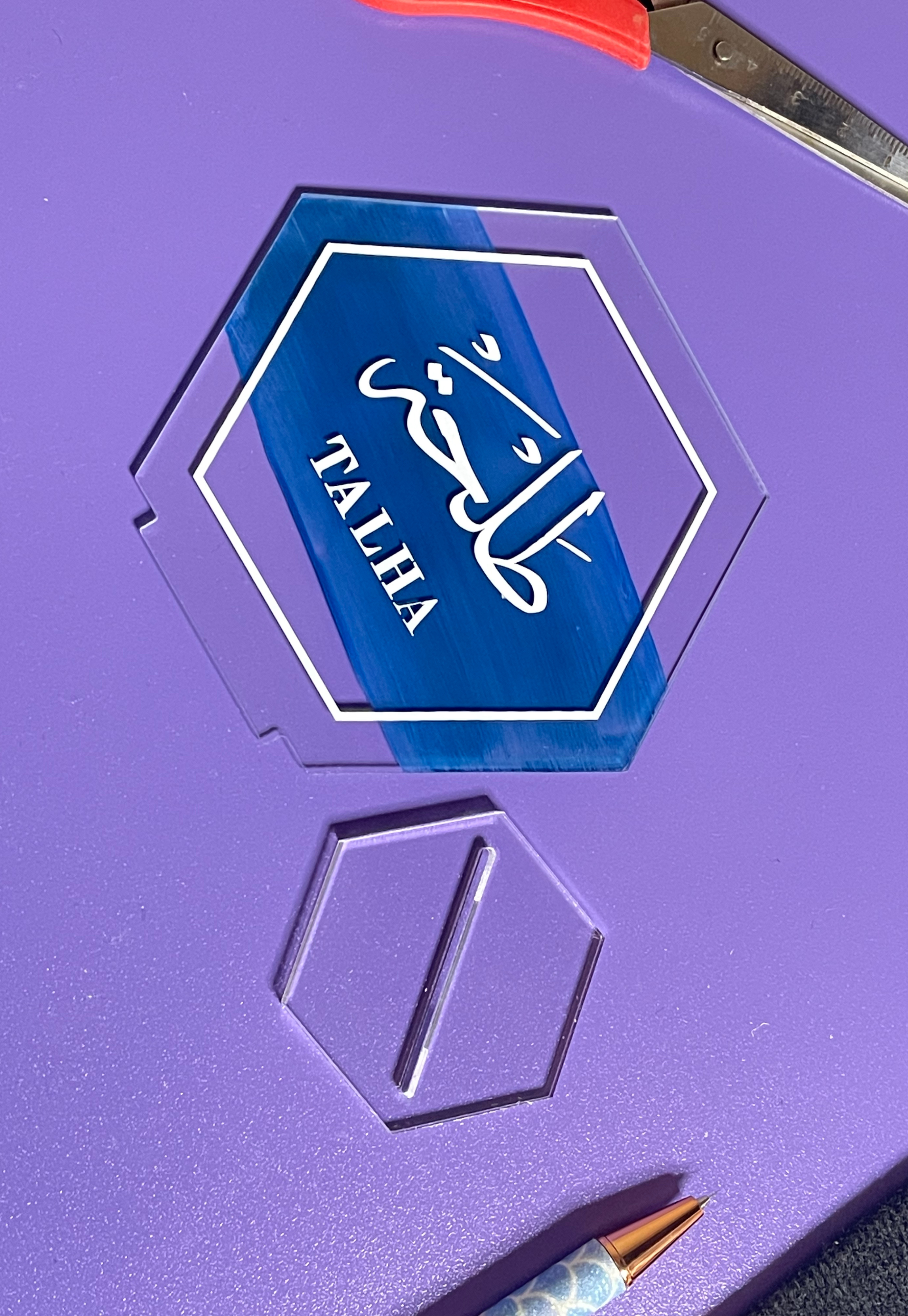 Acrylic Hexagon Name Plaque | Paint Stoke with Border