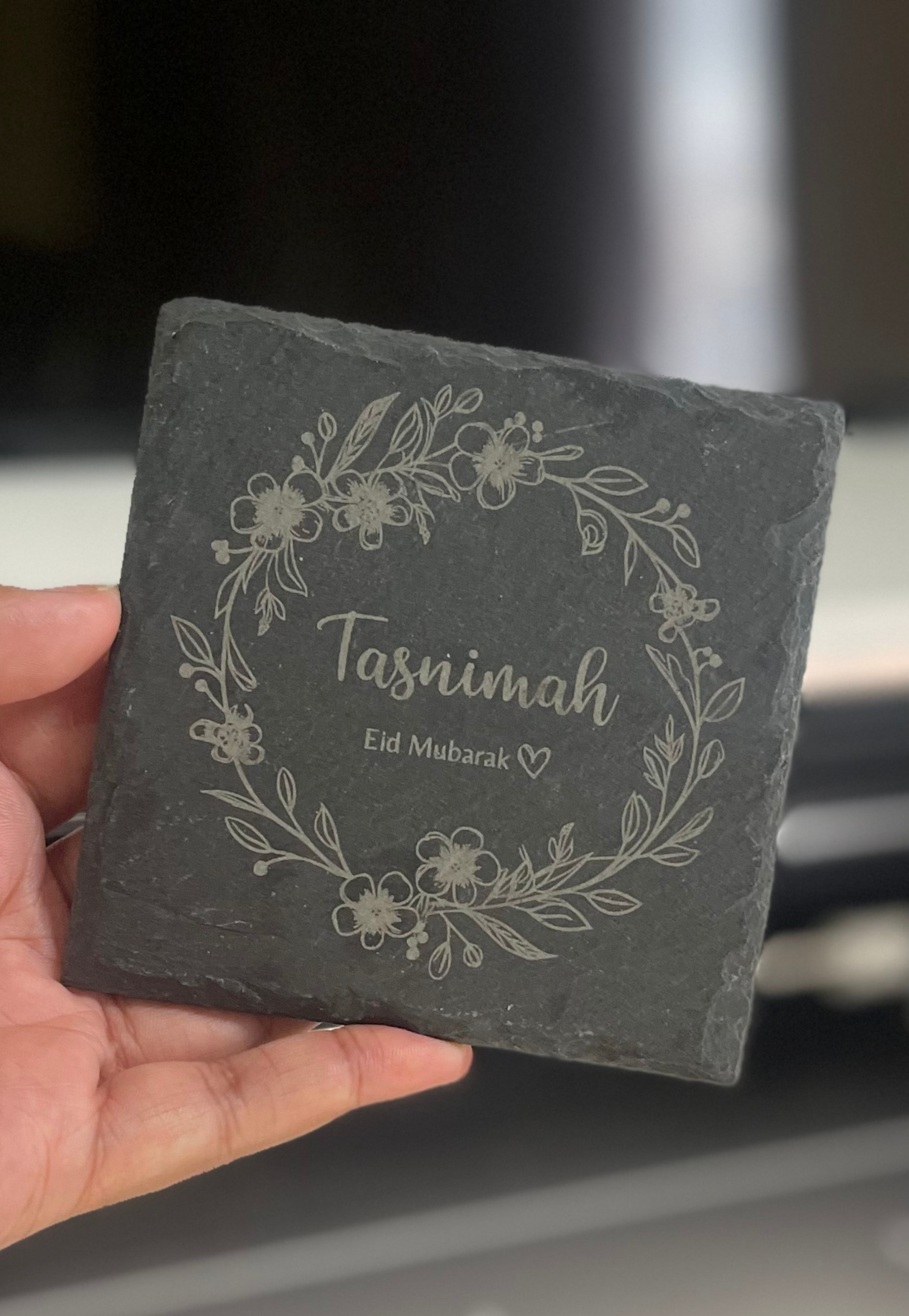 Personalised Floral Wreath Engraved Slate | 10 x 10 cm