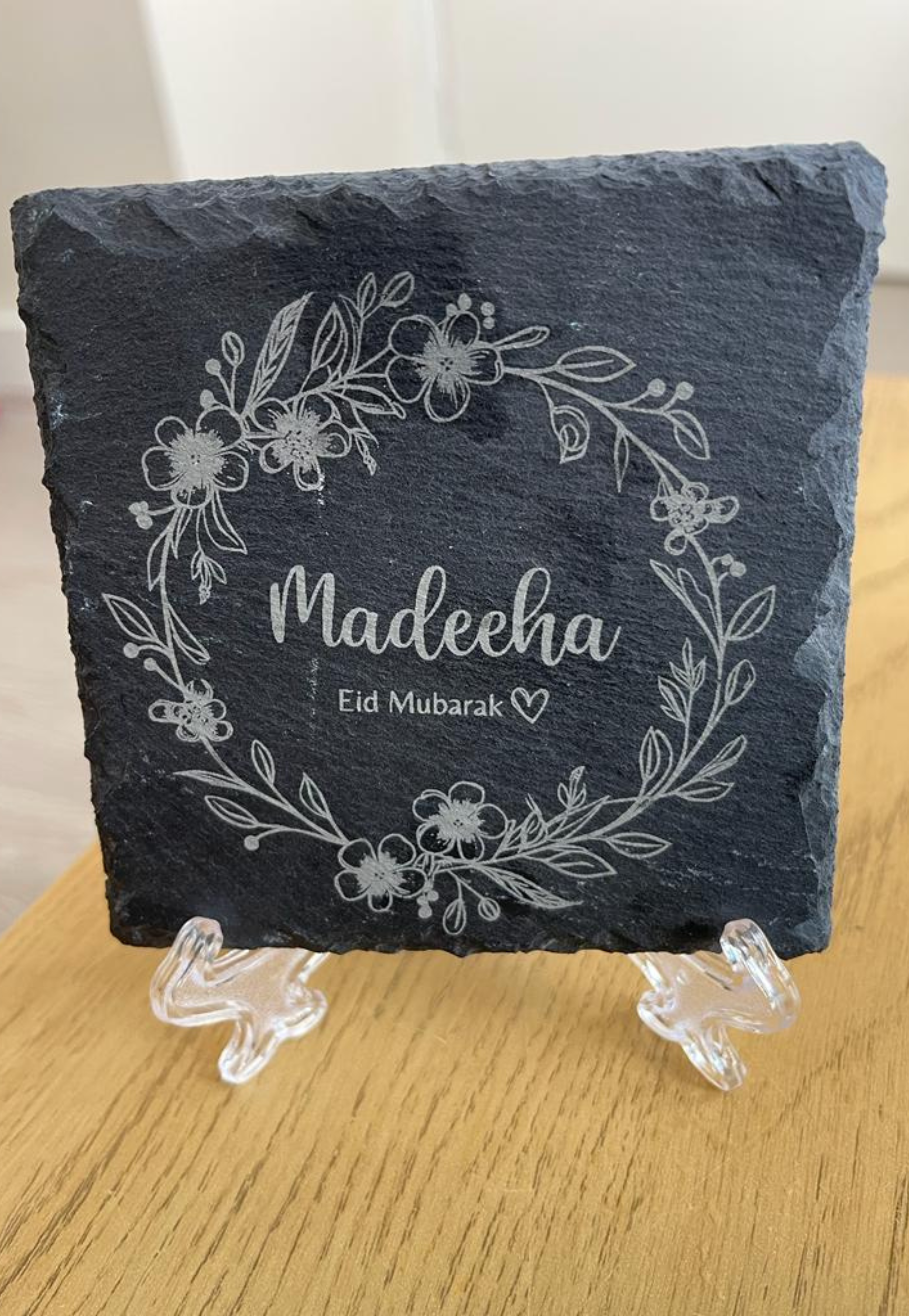 Personalised Floral Wreath Engraved Slate | 10 x 10 cm