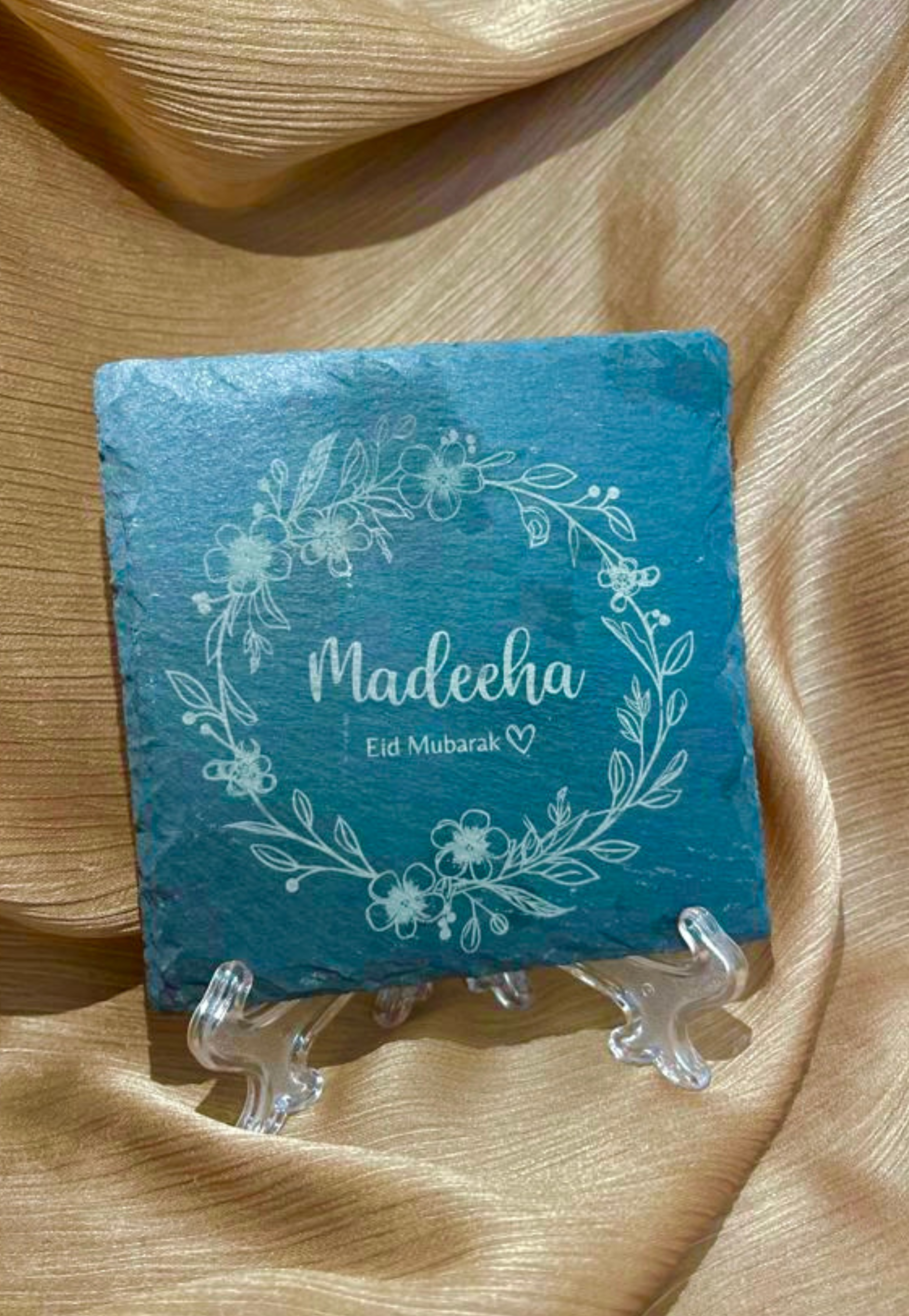 Personalised Floral Wreath Engraved Slate | 10 x 10 cm
