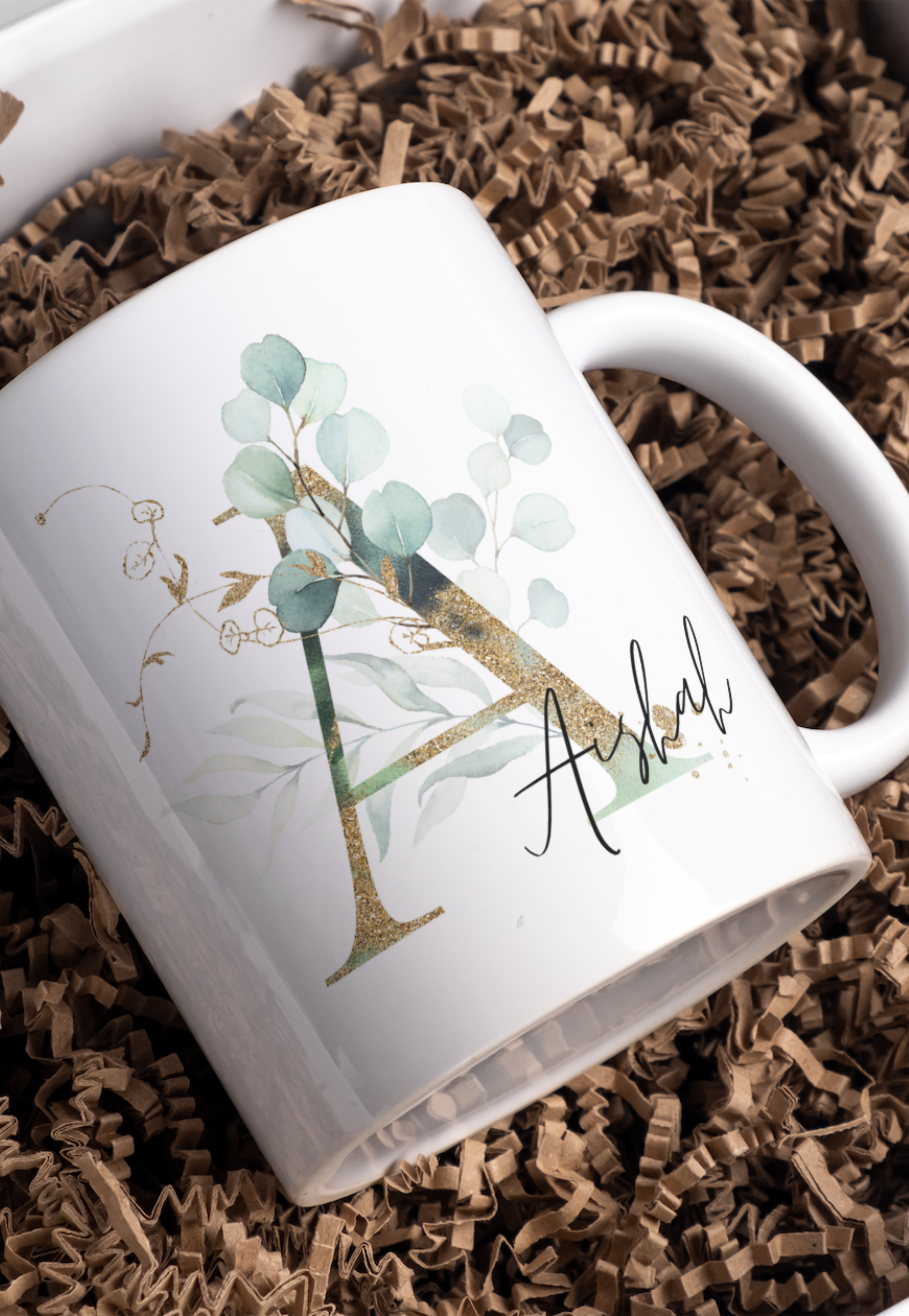 Personalised Green Initial Calligraphy Mug | 11 oz