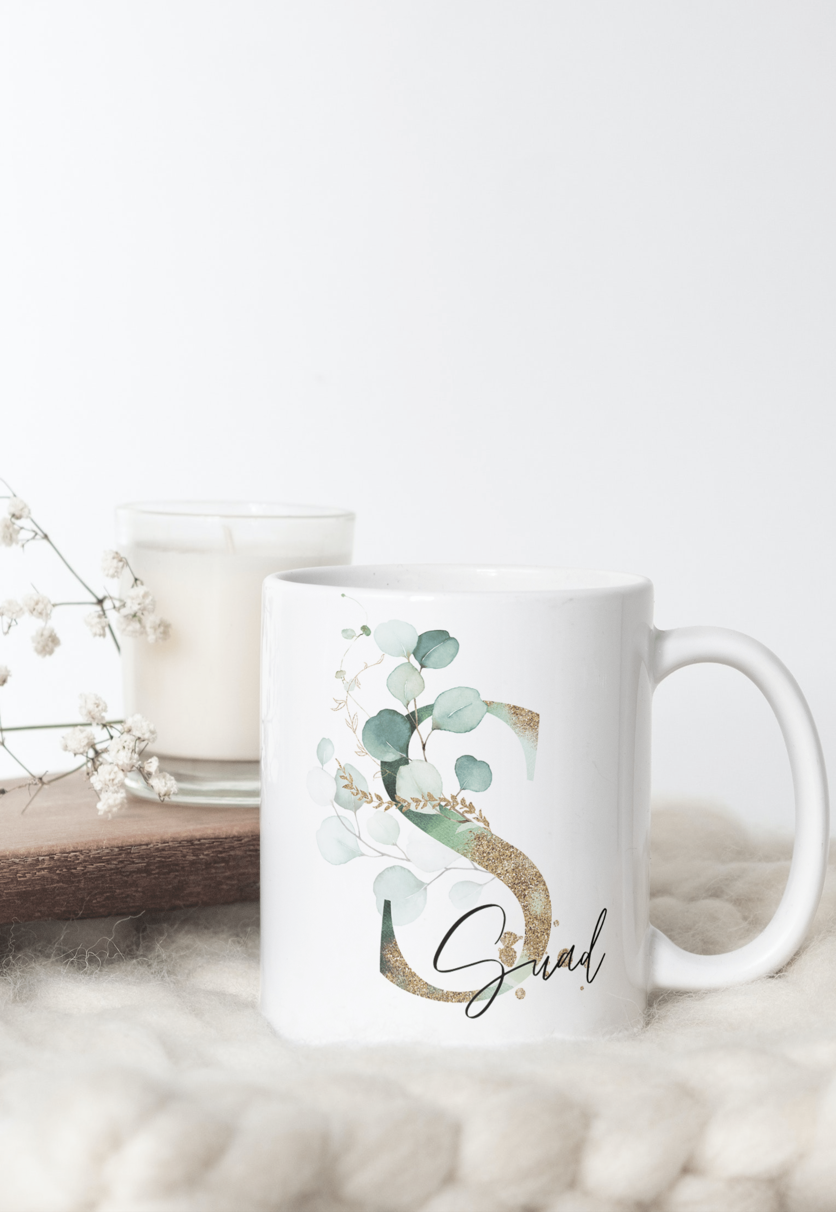 Personalised Green Initial Calligraphy Mug | 11 oz