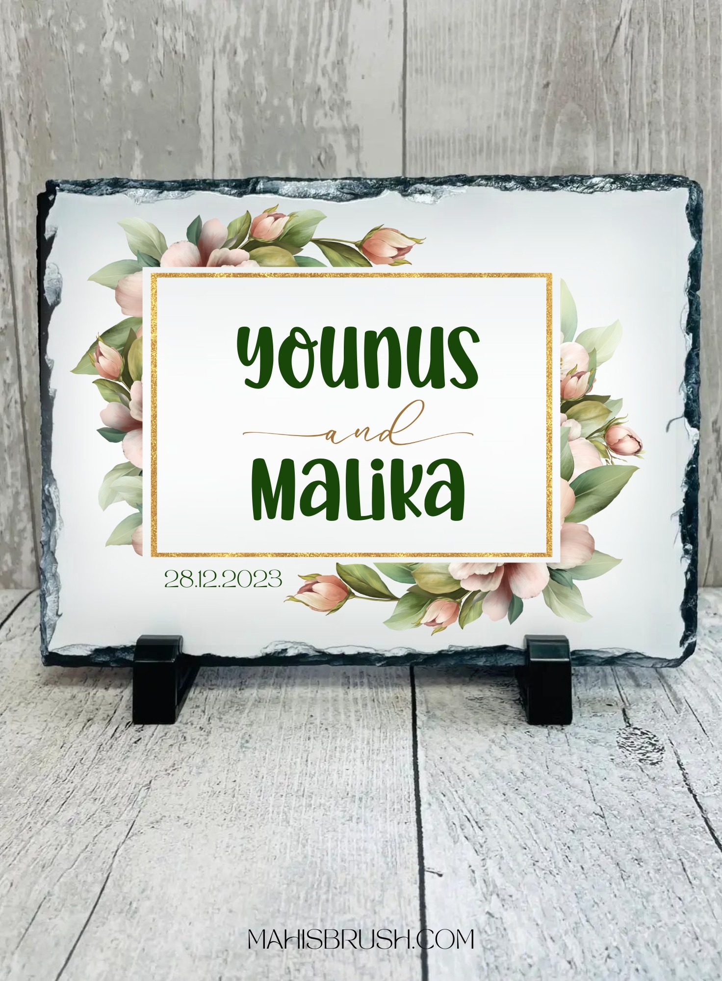 Couple's Floral Rock Slate Plaque | 20 x 15 cm