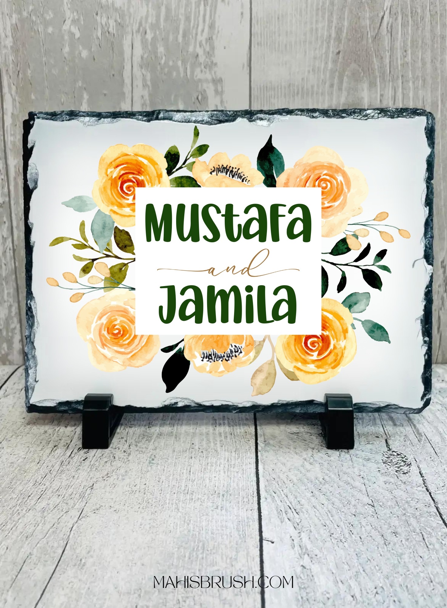Couple's Yellow Floral Rock Slate | 20 x 15 cm