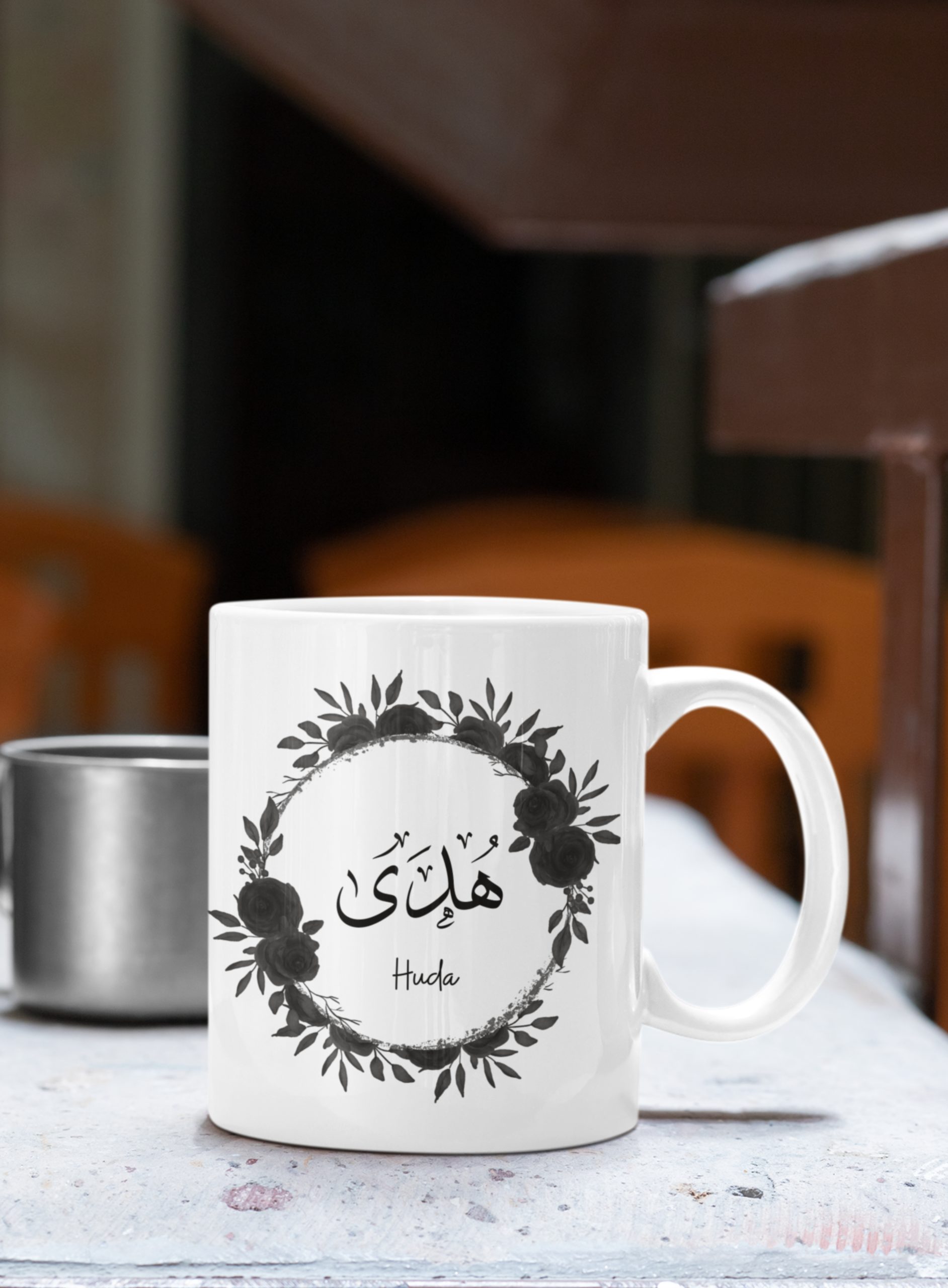Watercolour Black Floral Arabic Mug | 11oz