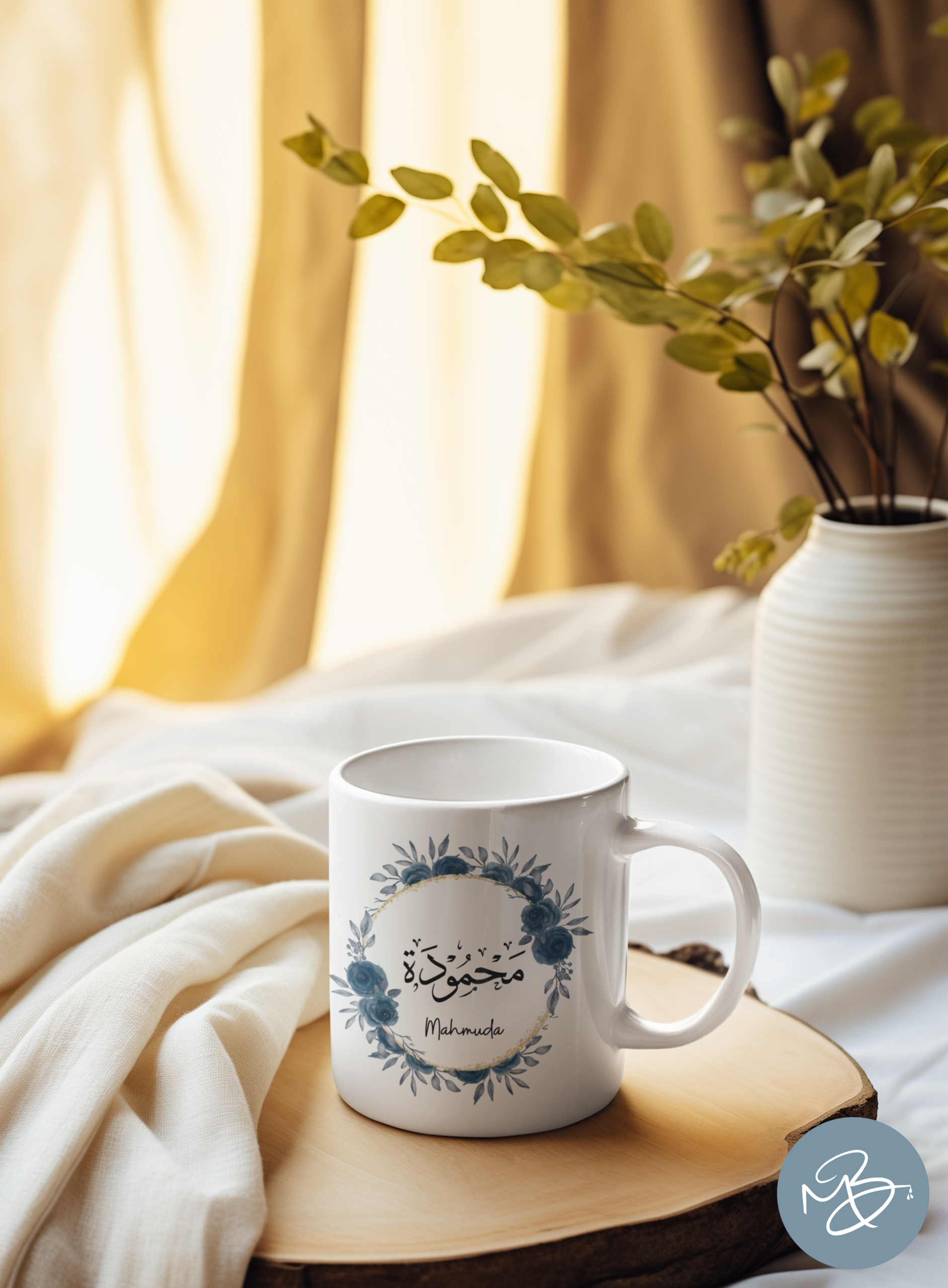 Watercolour Blue Floral Arabic Mug | 11oz